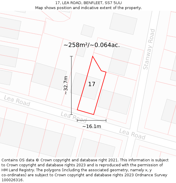 17, LEA ROAD, BENFLEET, SS7 5UU: Plot and title map