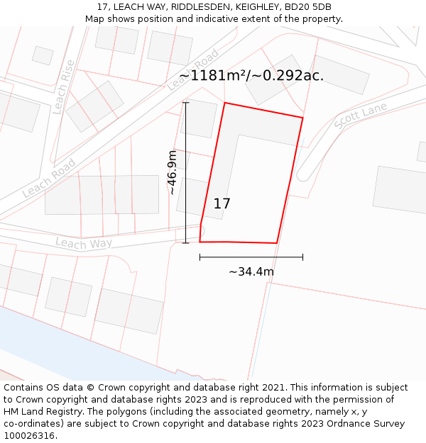17, LEACH WAY, RIDDLESDEN, KEIGHLEY, BD20 5DB: Plot and title map