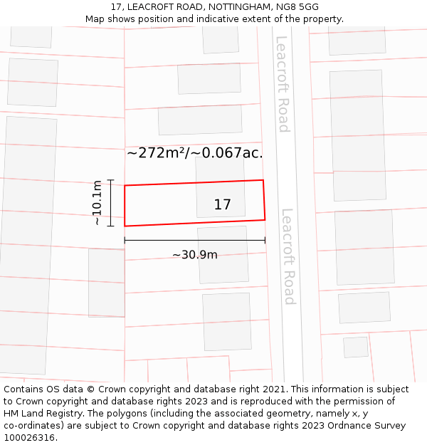 17, LEACROFT ROAD, NOTTINGHAM, NG8 5GG: Plot and title map