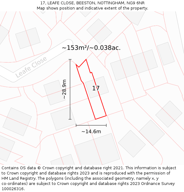 17, LEAFE CLOSE, BEESTON, NOTTINGHAM, NG9 6NR: Plot and title map
