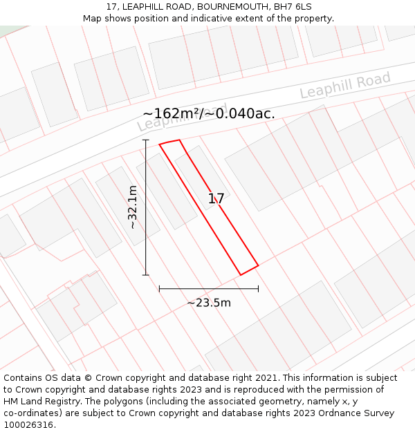 17, LEAPHILL ROAD, BOURNEMOUTH, BH7 6LS: Plot and title map