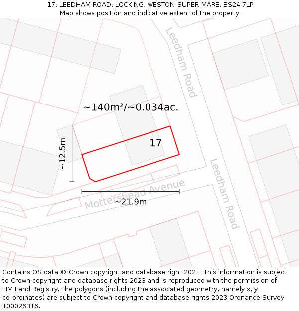 17, LEEDHAM ROAD, LOCKING, WESTON-SUPER-MARE, BS24 7LP: Plot and title map