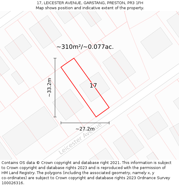 17, LEICESTER AVENUE, GARSTANG, PRESTON, PR3 1FH: Plot and title map