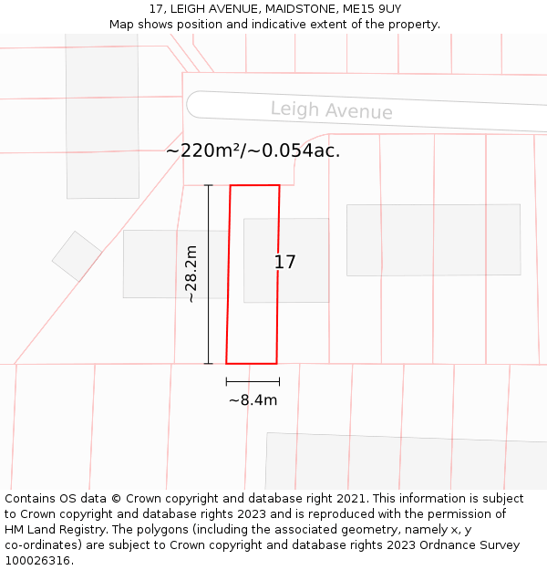 17, LEIGH AVENUE, MAIDSTONE, ME15 9UY: Plot and title map