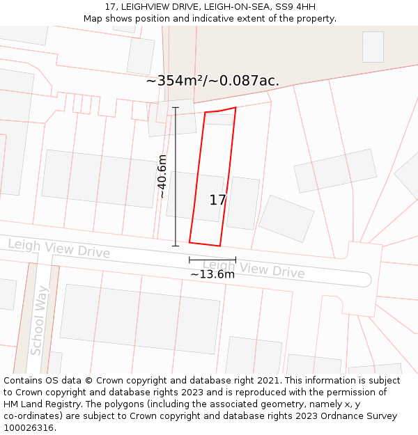 17, LEIGHVIEW DRIVE, LEIGH-ON-SEA, SS9 4HH: Plot and title map