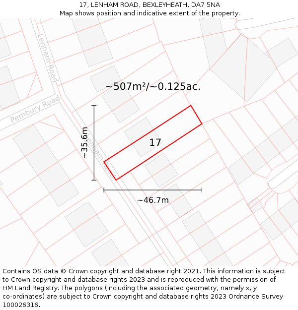 17, LENHAM ROAD, BEXLEYHEATH, DA7 5NA: Plot and title map