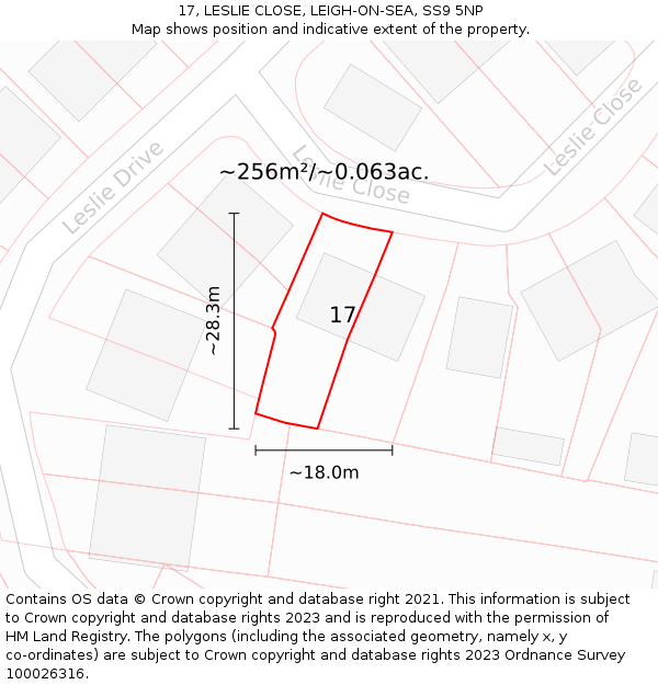 17, LESLIE CLOSE, LEIGH-ON-SEA, SS9 5NP: Plot and title map