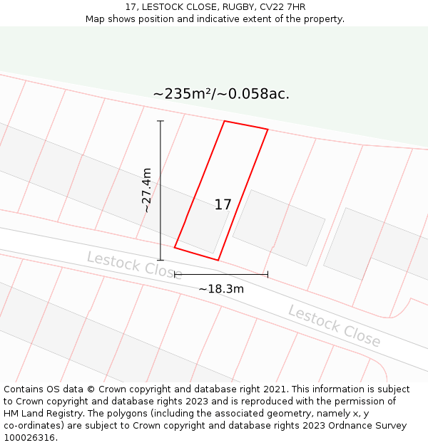 17, LESTOCK CLOSE, RUGBY, CV22 7HR: Plot and title map