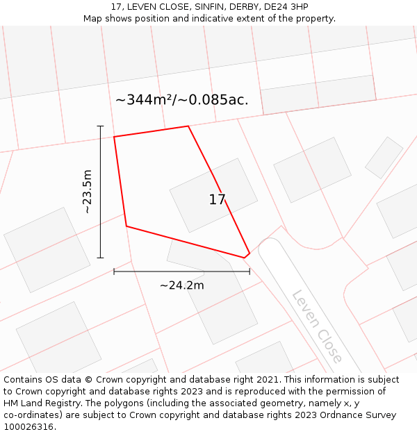 17, LEVEN CLOSE, SINFIN, DERBY, DE24 3HP: Plot and title map