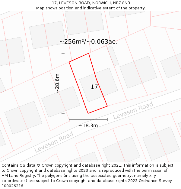17, LEVESON ROAD, NORWICH, NR7 8NR: Plot and title map