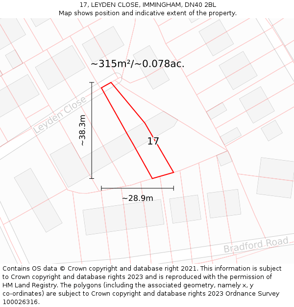 17, LEYDEN CLOSE, IMMINGHAM, DN40 2BL: Plot and title map