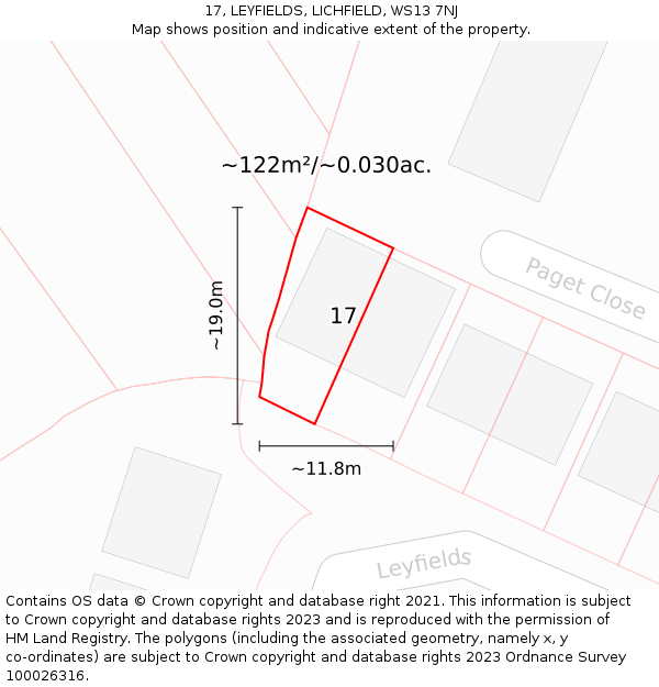 17, LEYFIELDS, LICHFIELD, WS13 7NJ: Plot and title map