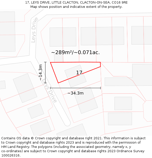 17, LEYS DRIVE, LITTLE CLACTON, CLACTON-ON-SEA, CO16 9RE: Plot and title map