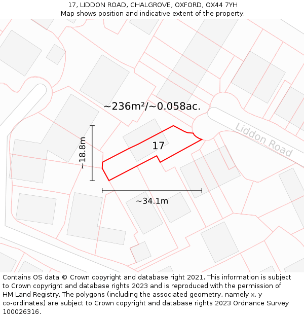 17, LIDDON ROAD, CHALGROVE, OXFORD, OX44 7YH: Plot and title map