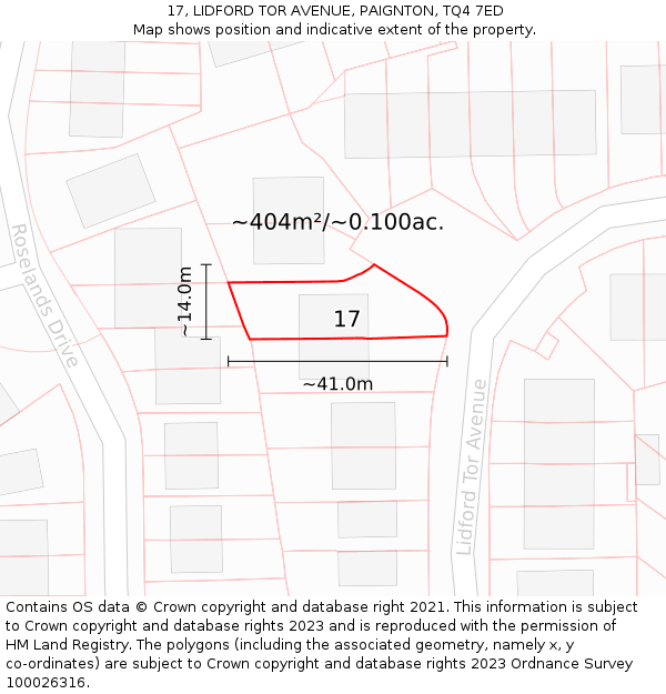 17, LIDFORD TOR AVENUE, PAIGNTON, TQ4 7ED: Plot and title map