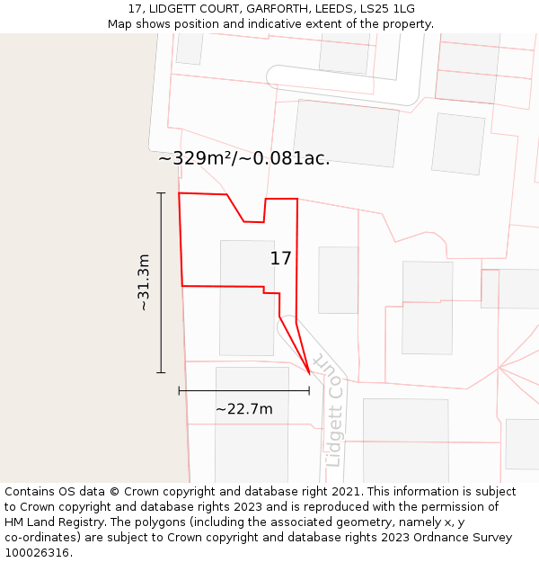 17, LIDGETT COURT, GARFORTH, LEEDS, LS25 1LG: Plot and title map