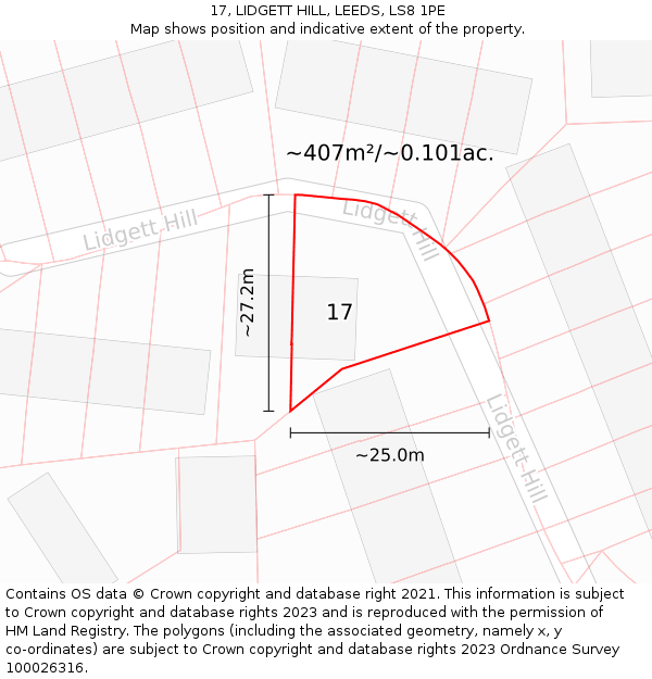 17, LIDGETT HILL, LEEDS, LS8 1PE: Plot and title map