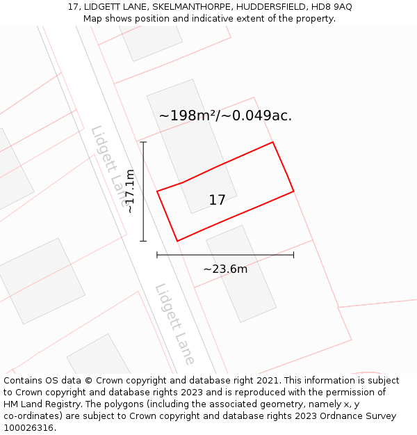 17, LIDGETT LANE, SKELMANTHORPE, HUDDERSFIELD, HD8 9AQ: Plot and title map