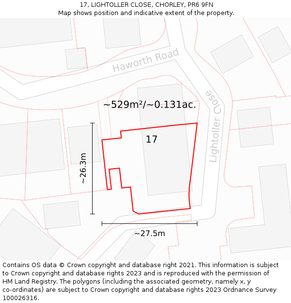 17, LIGHTOLLER CLOSE, CHORLEY, PR6 9FN: Plot and title map