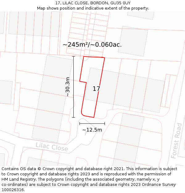17, LILAC CLOSE, BORDON, GU35 0UY: Plot and title map