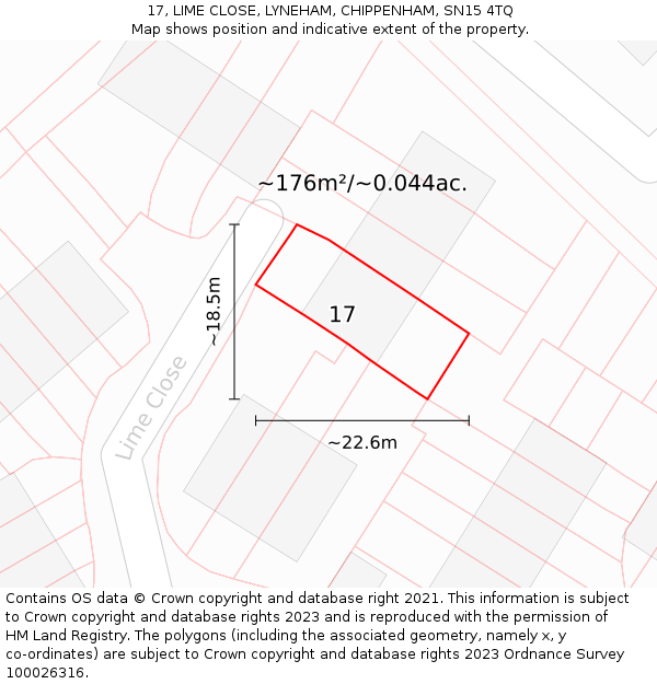 17, LIME CLOSE, LYNEHAM, CHIPPENHAM, SN15 4TQ: Plot and title map