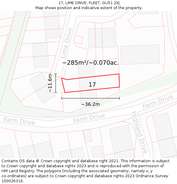 17, LIME DRIVE, FLEET, GU51 2XJ: Plot and title map