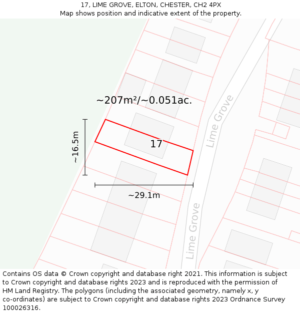 17, LIME GROVE, ELTON, CHESTER, CH2 4PX: Plot and title map