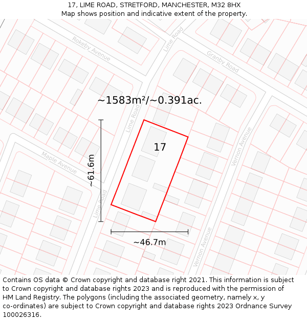 17, LIME ROAD, STRETFORD, MANCHESTER, M32 8HX: Plot and title map