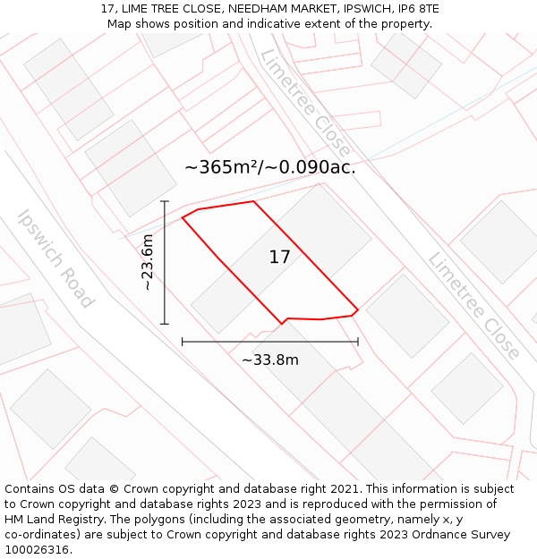 17, LIME TREE CLOSE, NEEDHAM MARKET, IPSWICH, IP6 8TE: Plot and title map