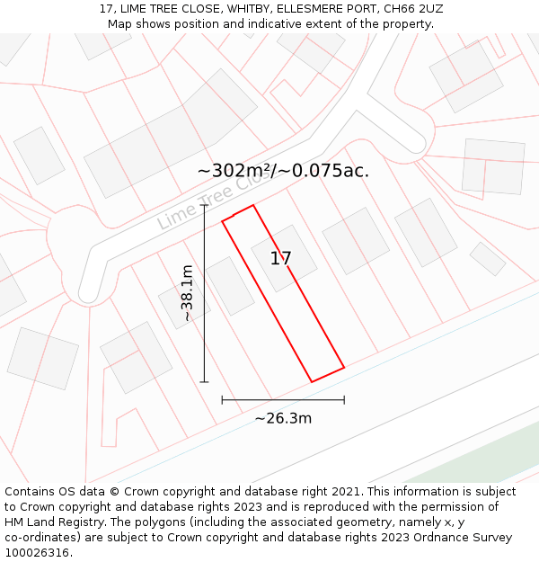 17, LIME TREE CLOSE, WHITBY, ELLESMERE PORT, CH66 2UZ: Plot and title map