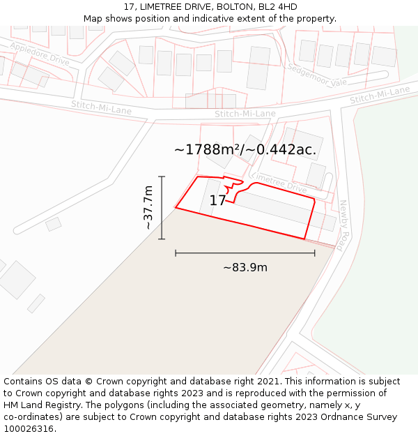 17, LIMETREE DRIVE, BOLTON, BL2 4HD: Plot and title map