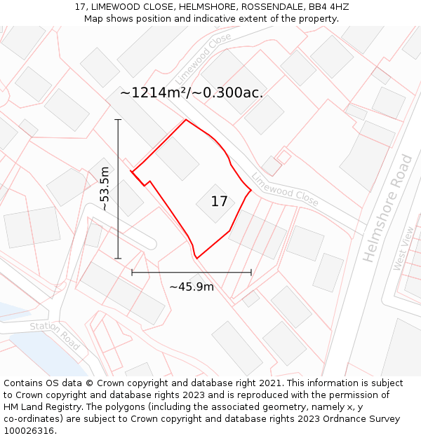 17, LIMEWOOD CLOSE, HELMSHORE, ROSSENDALE, BB4 4HZ: Plot and title map