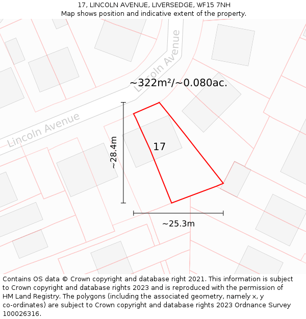 17, LINCOLN AVENUE, LIVERSEDGE, WF15 7NH: Plot and title map