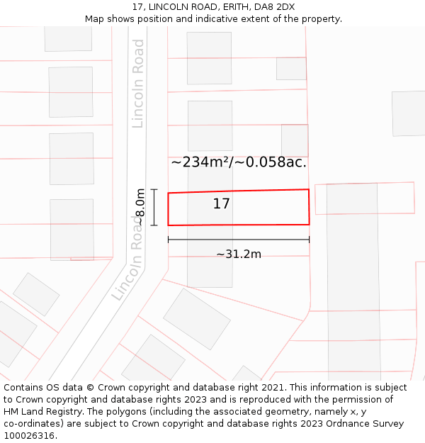 17, LINCOLN ROAD, ERITH, DA8 2DX: Plot and title map