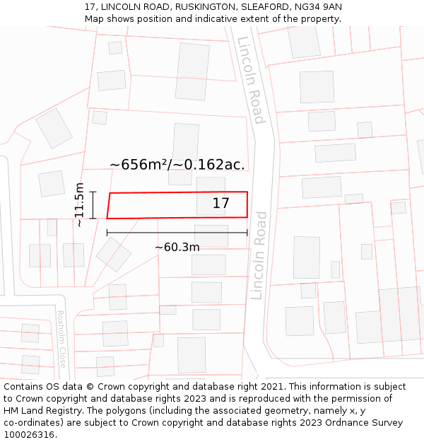 17, LINCOLN ROAD, RUSKINGTON, SLEAFORD, NG34 9AN: Plot and title map