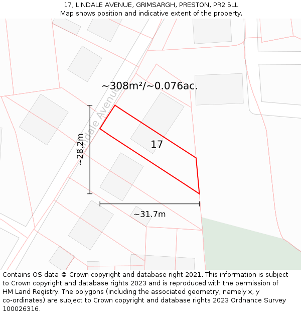 17, LINDALE AVENUE, GRIMSARGH, PRESTON, PR2 5LL: Plot and title map