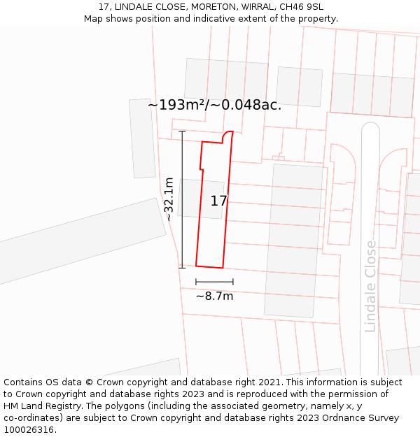 17, LINDALE CLOSE, MORETON, WIRRAL, CH46 9SL: Plot and title map