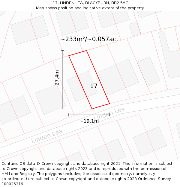 17, LINDEN LEA, BLACKBURN, BB2 5AG: Plot and title map