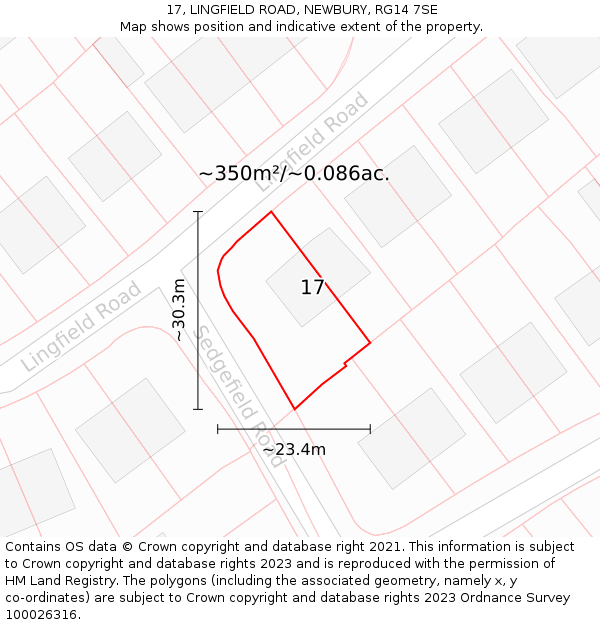 17, LINGFIELD ROAD, NEWBURY, RG14 7SE: Plot and title map