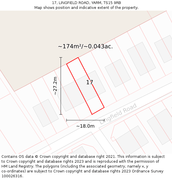 17, LINGFIELD ROAD, YARM, TS15 9RB: Plot and title map