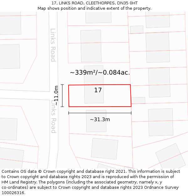 17, LINKS ROAD, CLEETHORPES, DN35 0HT: Plot and title map