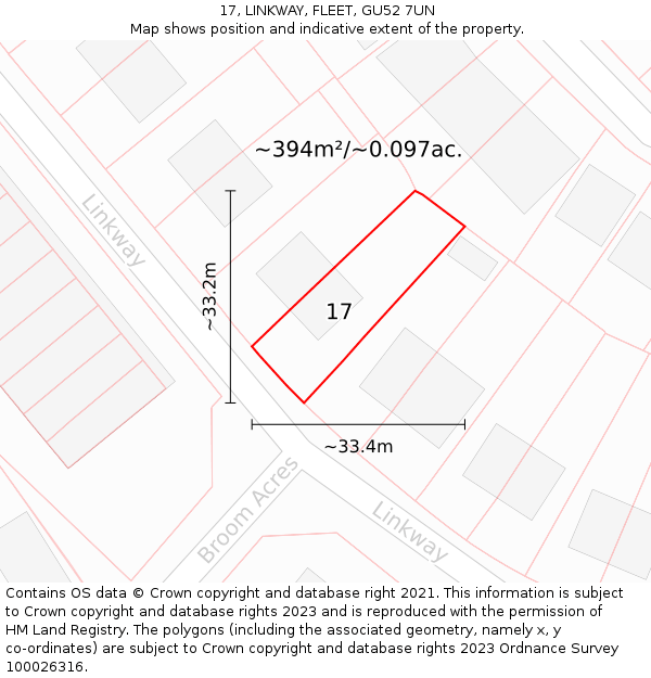 17, LINKWAY, FLEET, GU52 7UN: Plot and title map