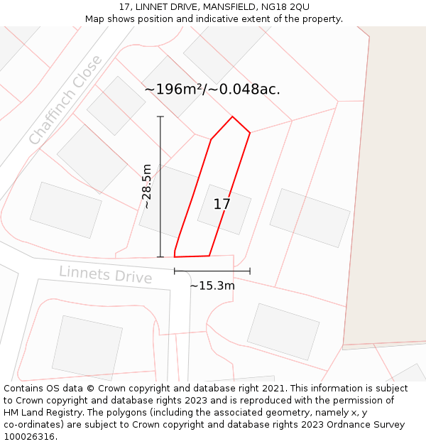 17, LINNET DRIVE, MANSFIELD, NG18 2QU: Plot and title map