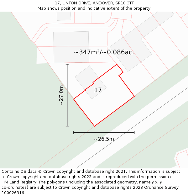 17, LINTON DRIVE, ANDOVER, SP10 3TT: Plot and title map