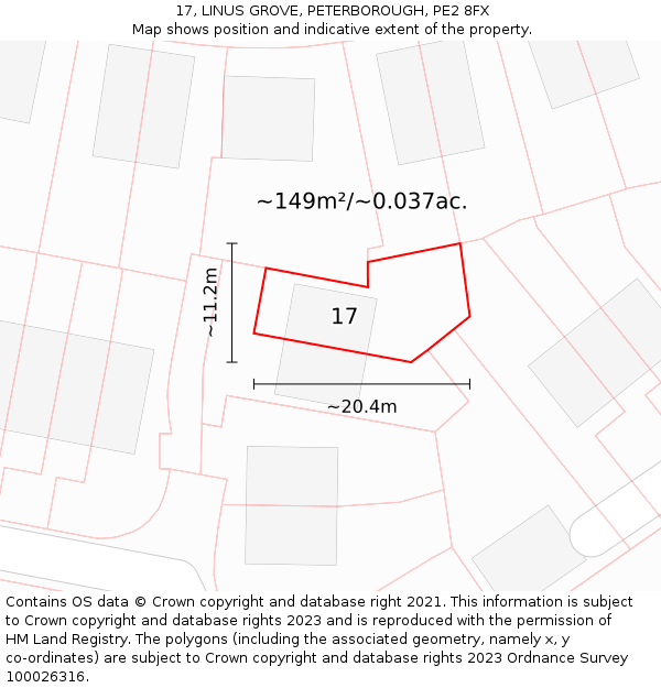 17, LINUS GROVE, PETERBOROUGH, PE2 8FX: Plot and title map