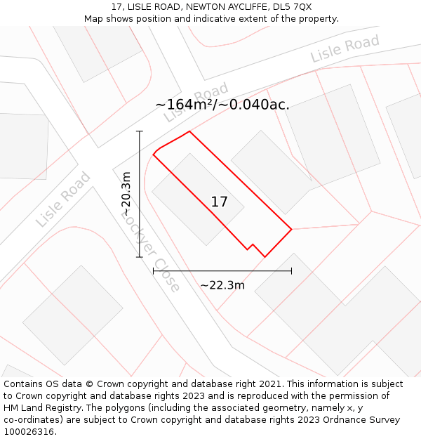 17, LISLE ROAD, NEWTON AYCLIFFE, DL5 7QX: Plot and title map