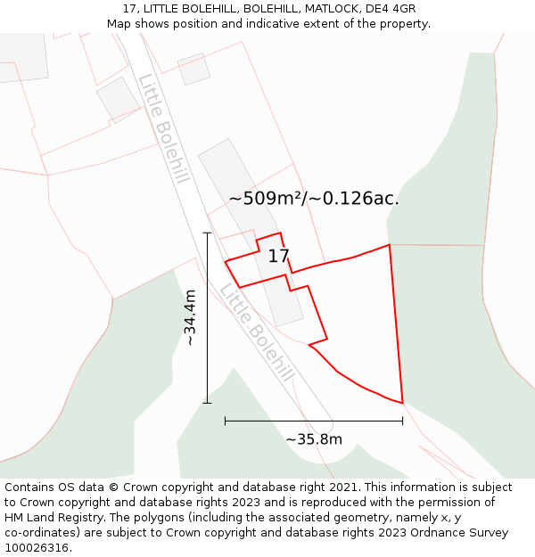 17, LITTLE BOLEHILL, BOLEHILL, MATLOCK, DE4 4GR: Plot and title map