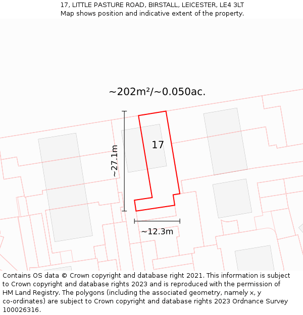17, LITTLE PASTURE ROAD, BIRSTALL, LEICESTER, LE4 3LT: Plot and title map