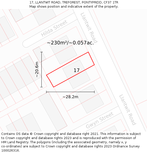 17, LLANTWIT ROAD, TREFOREST, PONTYPRIDD, CF37 1TR: Plot and title map
