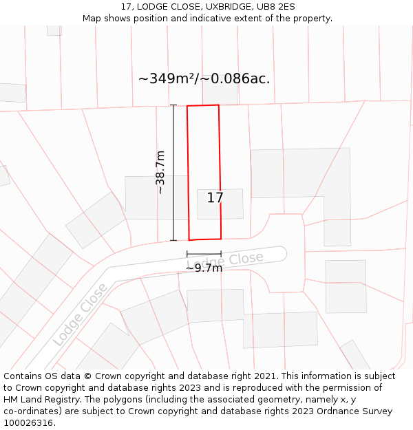 17, LODGE CLOSE, UXBRIDGE, UB8 2ES: Plot and title map